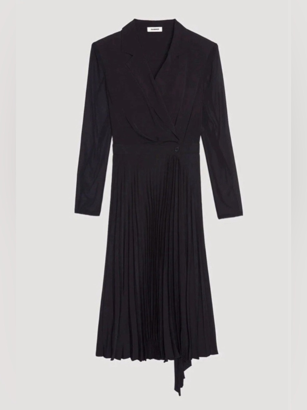 Sandro Paris Black Pleated Midi Dress | Dual Material | US 2 | Elegant - Picture 8 of 16